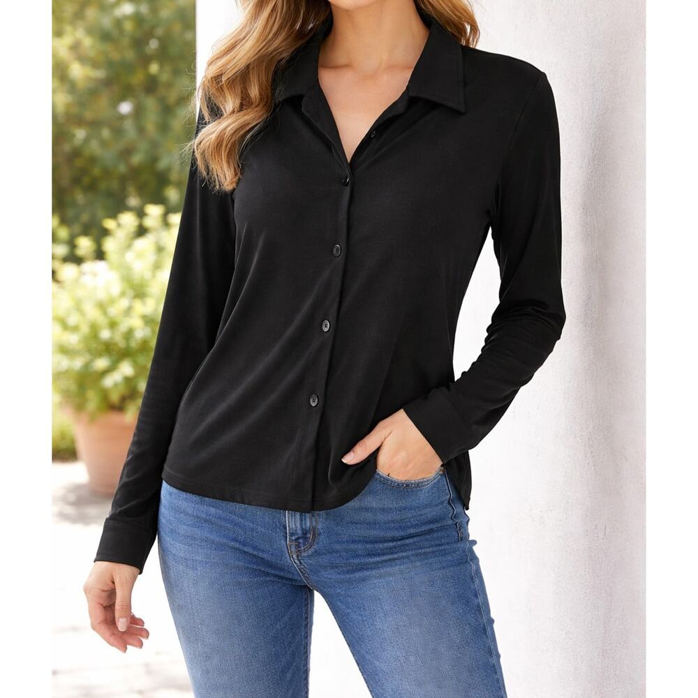 Vintage AGB Byer California Size Lg Black Button Up Collared Long Sleeve Shirt